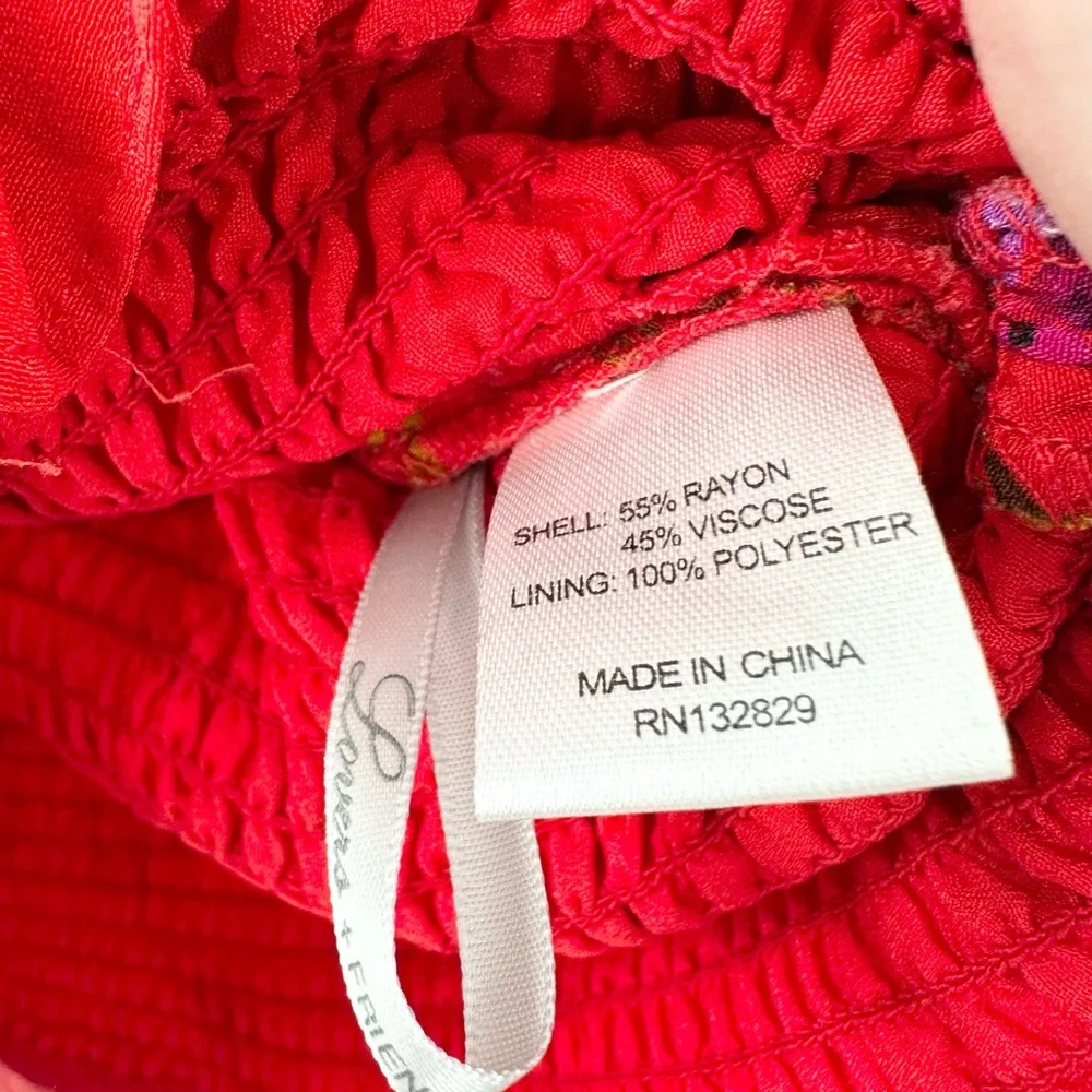 Lovers & Friends Red Floral Smocked Mini Skirt‎ Ruffle Hem Women's Size Medium